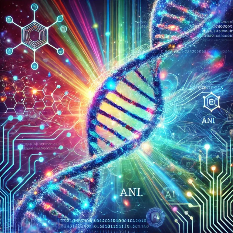 A futuristic image with a DNA helix over a background with abstract science and computer chip designs.