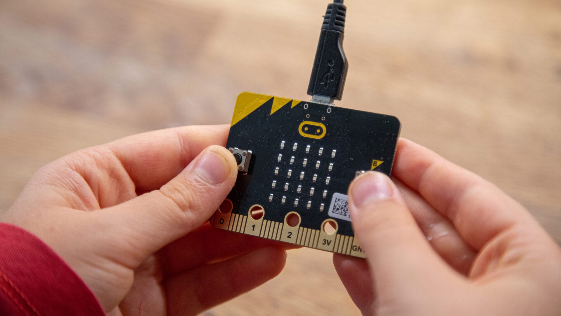 Image of someone holding a micro:bit.